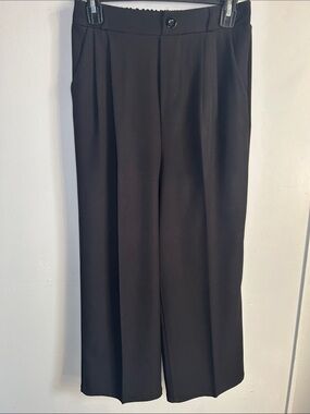 Black Wide Leg Pull On Career Office Wear Dress Pants